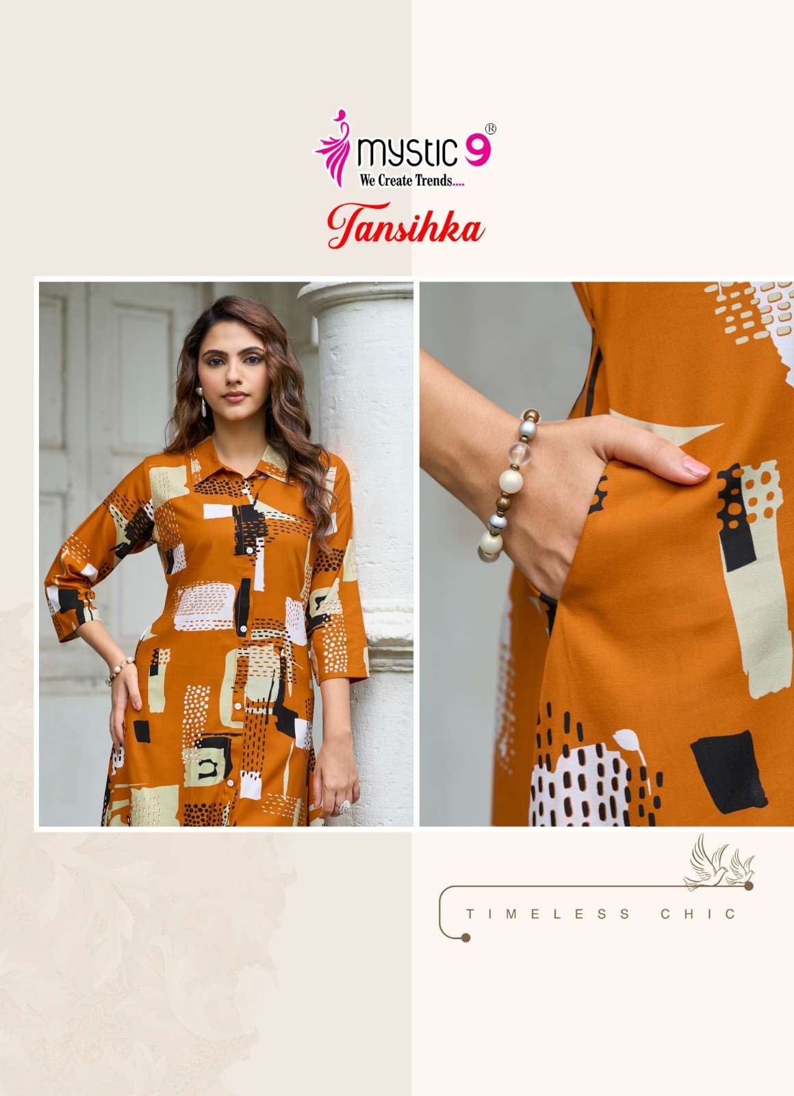 MYSTIC 9 TANISHKA VOL 1 HEAVY VISCOSE PRINT A LINE CUT CORD SET SURAT BRAND WHOLESALER 